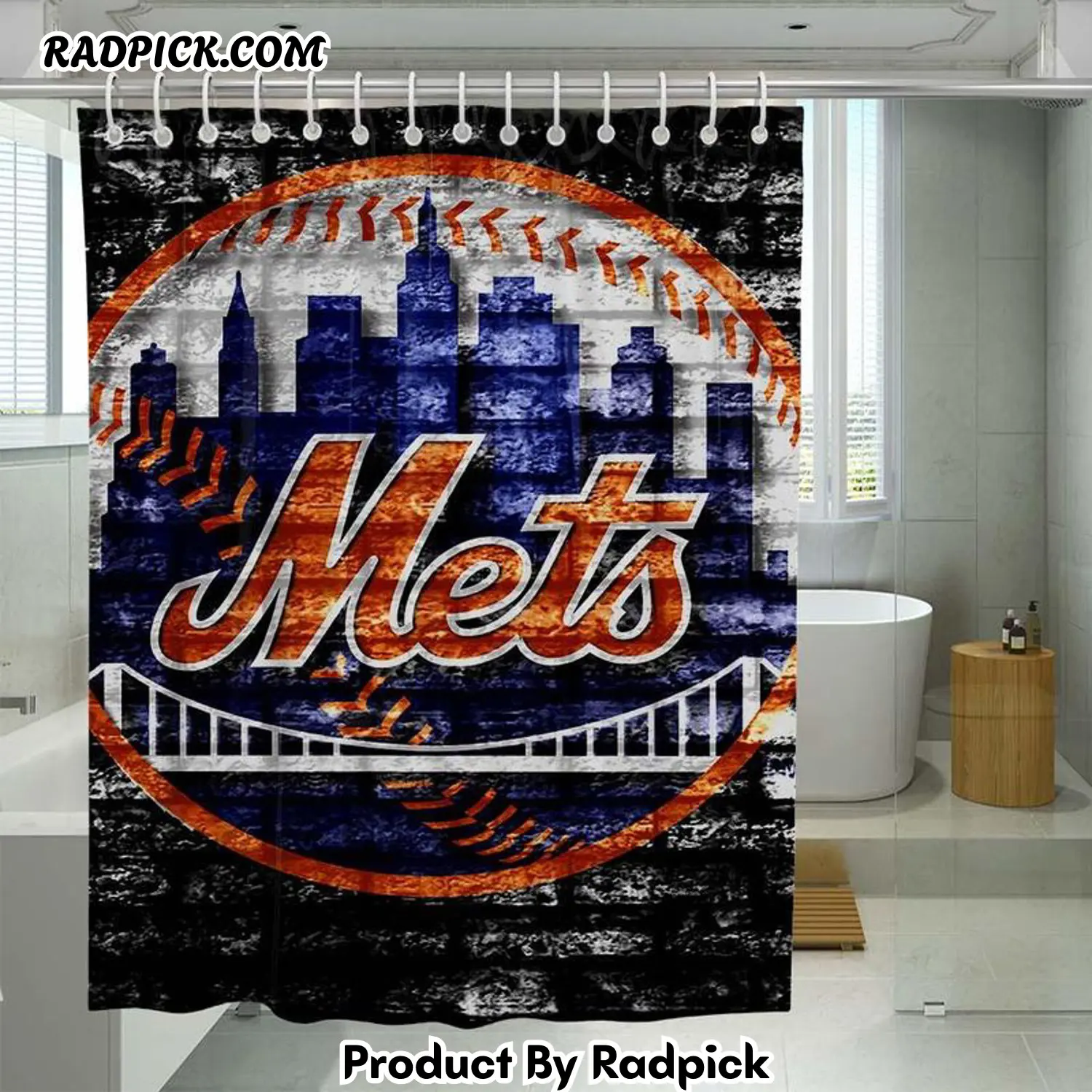 Wall new york mets logo shower curtain set bathroom set for bathroom decor best gift for friends rp38717